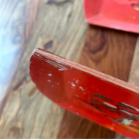 Vintage Hasko wood veneer lap trays red Asian scene MCM 50s set of 3 - Picture 7 of 12